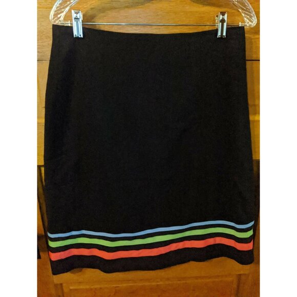 Catos Size 10 Black Skirt Striped Aline Blue Green Pink Modest Womens - Picture 1 of 5